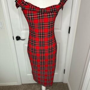 SHEIN Red Tartan Midi Dress
